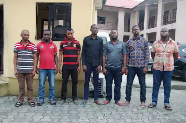 Photo: EFCC arrests Corp member, fake Lamorde and five others over internet scam
